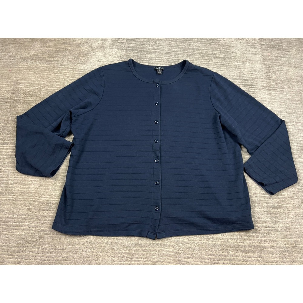 Erika Cardigan Womens 3X‎ Navy Blue Ribbed Button Front Long Sleeve Classic Knit